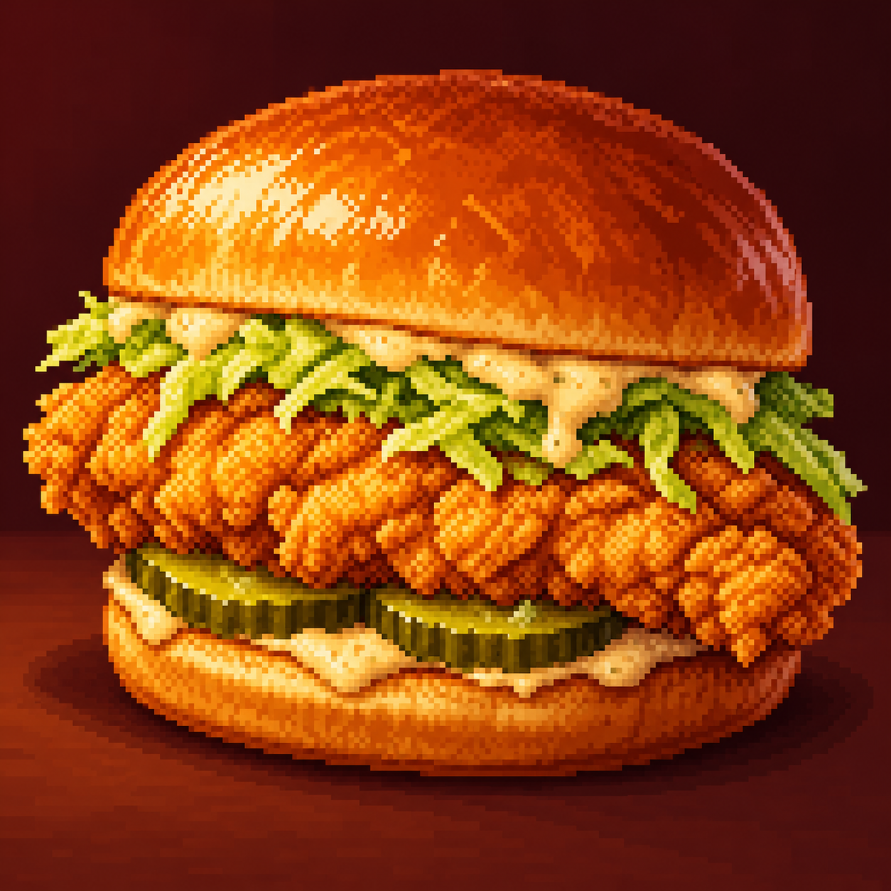 Pixel art image of a chicken sandwich.