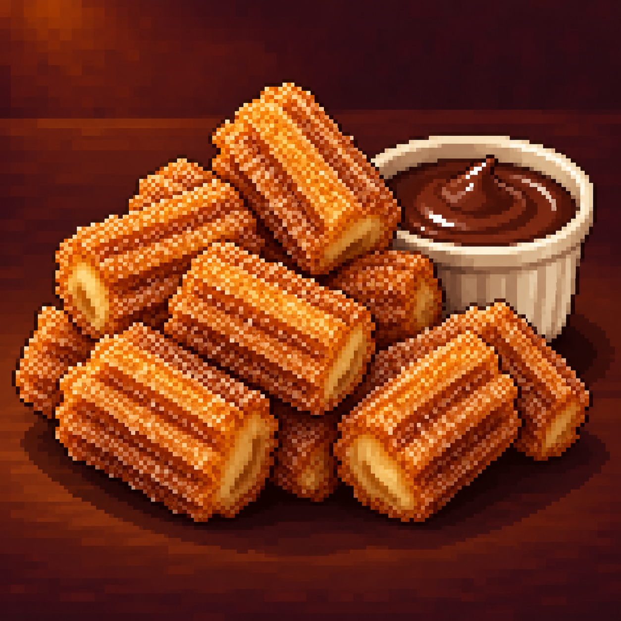 Pixel art image of churro bites