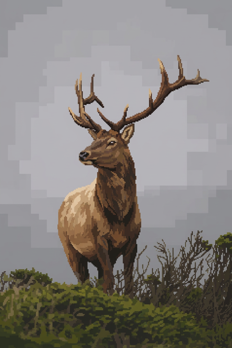 Pixel art elk with large antlers